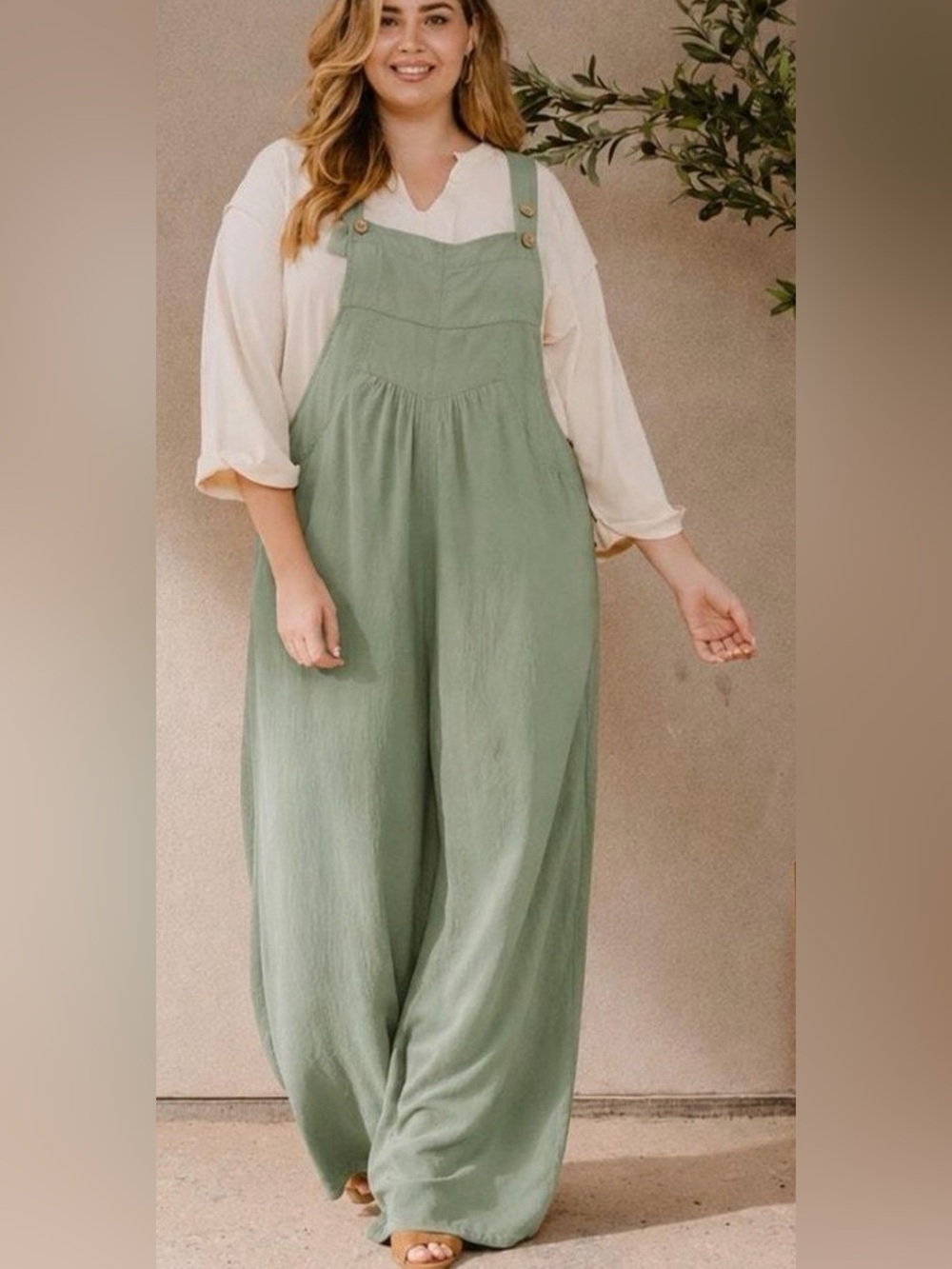 Oddi Sage Green PLUS Wide-Leg Jumpsuit — NWT